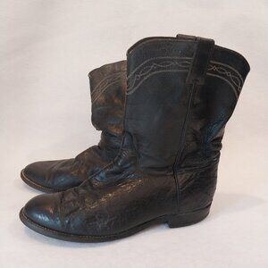 Justin Western Boots Mens 10.5 EE WIDE Black Leather Smooth Ostrich Roper 3172.